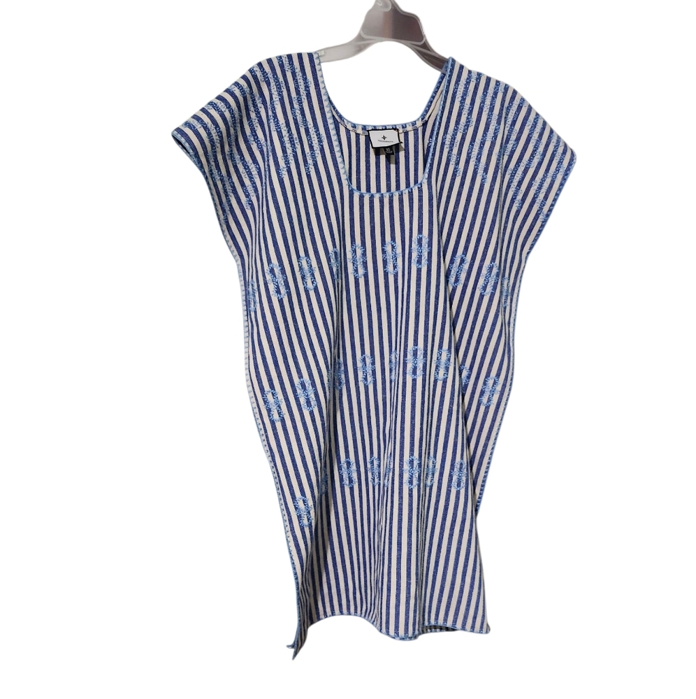 Tuckernuck Blue and White Striped Embroidered Tunic